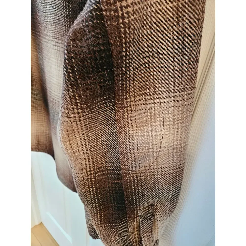 Jachs New York Mens Large Plaid Shirt Jacket Brown Wool Blend Button Front Lined